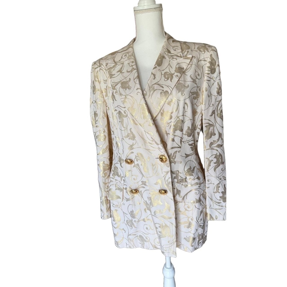 Escada Womens Cream Gold Brocade Blazer Double Breasted Size 40 (oversized) - Picture 2 of 8